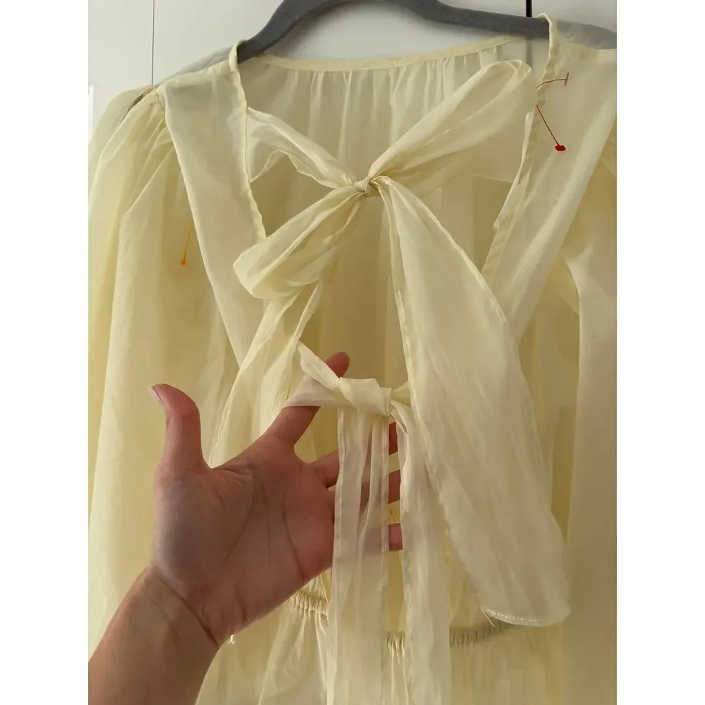 ASTR The Label Lemon Yellow Sheer Peplum Blouse S